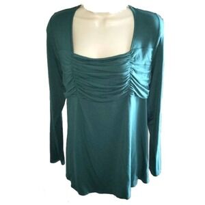 Soft Surroundings Ruched Front Long Sleeve Tunic Blouse Green Size Medium